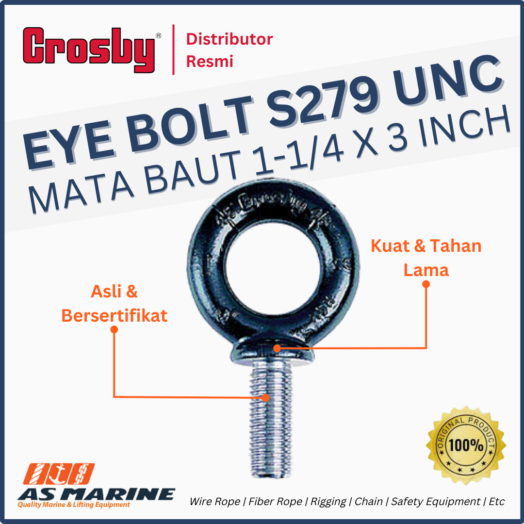 crosby usa eye bolt atau mata baut s279 unc 1 1/4 x 3 inch